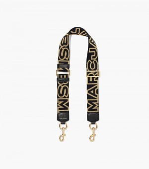 Accesorios Para Bolsos Marc Jacobs The Outline Logo Webbing Correa Mujer Negros Dorados | YJ4-2579