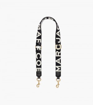 Accesorios Para Bolsos Marc Jacobs The Thin Logo Webbing Correa Mujer Negros Blancos | DV3-9236