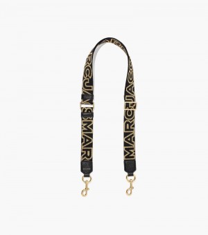 Accesorios Para Bolsos Marc Jacobs The Thin Outline Logo Webbing Correa Mujer Negros Dorados | QP4-6619