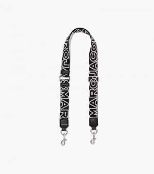 Accesorios Para Bolsos Marc Jacobs The Thin Outline Logo Webbing Correa Mujer Negros Plateados | EY3-0218