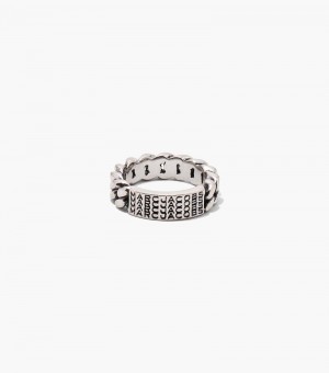 Anillo Marc Jacobs The Barcode Monogram ID Chain Ring Mujer Plateados | LL7-4553