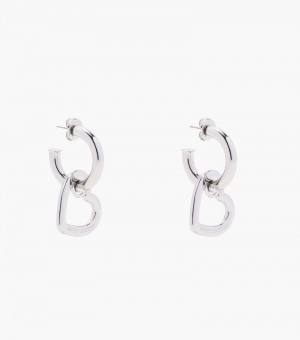 Aretes Marc Jacobs The Charmed Double Heart Hoops Mujer Plateados | QG8-0914