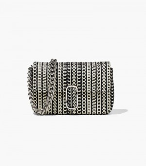 Bolsa De Hombro Marc Jacobs The Monogram Cuero J Marc Shoulder Bag Mujer Negros Blancos | MR4-9690