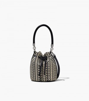 Bolso Saco Marc Jacobs The Monogram Cuero Micro Bucket Bag Mujer Negros Blancos | HC5-8459