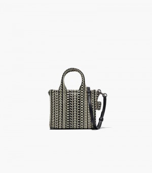 Bolso Tote Marc Jacobs The Monogram Cuero Micro Tote Mujer Negros Blancos | FY7-0768