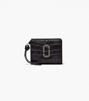 Carteras Marc Jacobs The Croc-Embossed Mini Compact Wallet Mujer Negros | WS3-8022