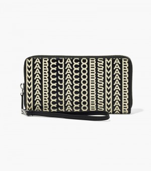 Carteras Marc Jacobs The Monogram Cuero Continental Wristlet Wallet Mujer Negros Blancos | IB2-5950