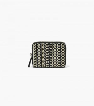 Carteras Marc Jacobs The Monogram Cuero Zip Around Wallet Mujer Negros Blancos | QO8-8746