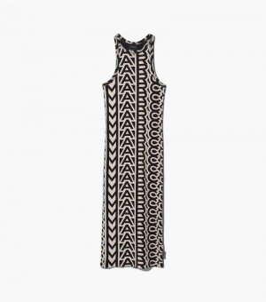 Vestidos Marc Jacobs The Monogram Racer Rib Vestido Mujer Negros Blancos | EK7-1702