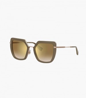 Lentes De Sol Marc Jacobs Icon Oversized Butterfly Sunglasses Mujer Verde Oliva Dorados | ZS1-7264
