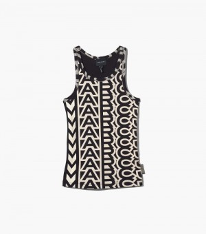 Tank Top Marc Jacobs The Monogram Rib Tank Mujer Negros Blancos | WW2-2926