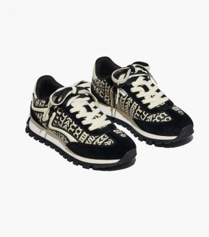 Tenis Marc Jacobs The Monogram Cuero Jogger Mujer Negros Blancos | LY3-3320