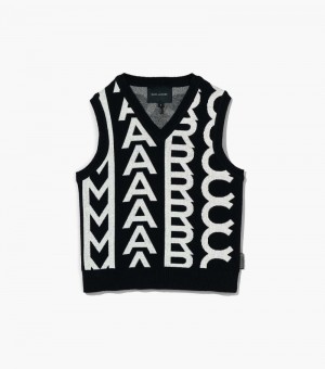 Vests Marc Jacobs The Monogram Knit Vest Mujer Negros Blancos | MT4-9485