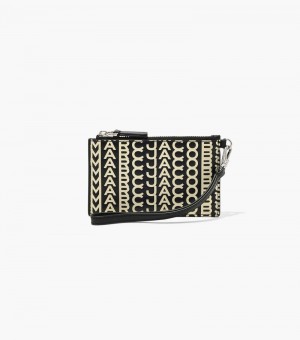 Wristlet Marc Jacobs The Monogram Cuero Top Zip Wristlet Mujer Negros Blancos | UN5-6270